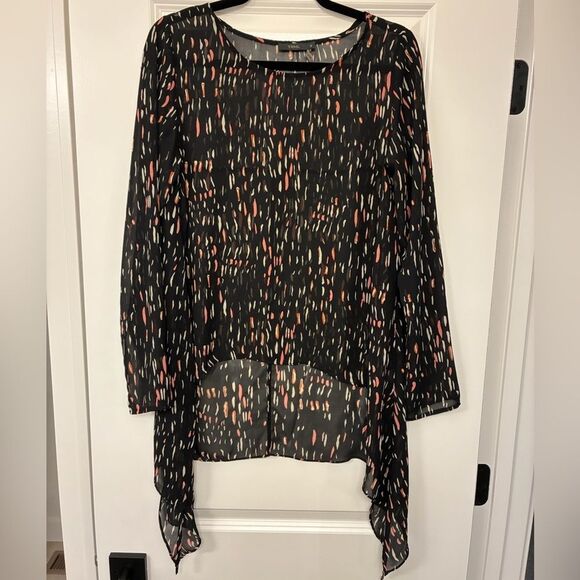ANTHROPOLOGIE THML Long Sleeve Sheer Blouse Black Women’s Size Medium - Picture 1 of 5